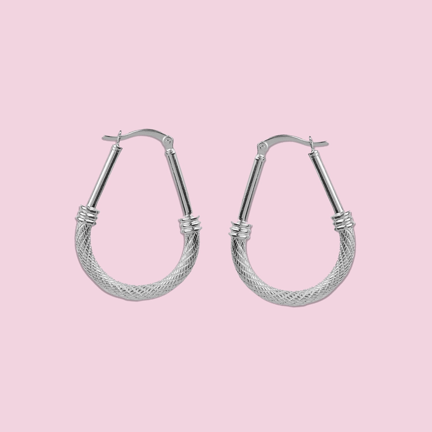 LeCalla 925 Sterling Silver Light-Weight Hypoallergenic Textured Hoop Earrings for Women and Teen 35MM