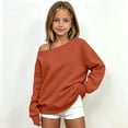 thumbnail image 2 of Vividxx Sweatshirts For Girls Off Shoulder Long Sleeve Sweatshirt Kids Solid Color Cozy Everyday Pullovers Tops Relaxed Fit Stylish Streetwear 11-12 Years, 2 of 5