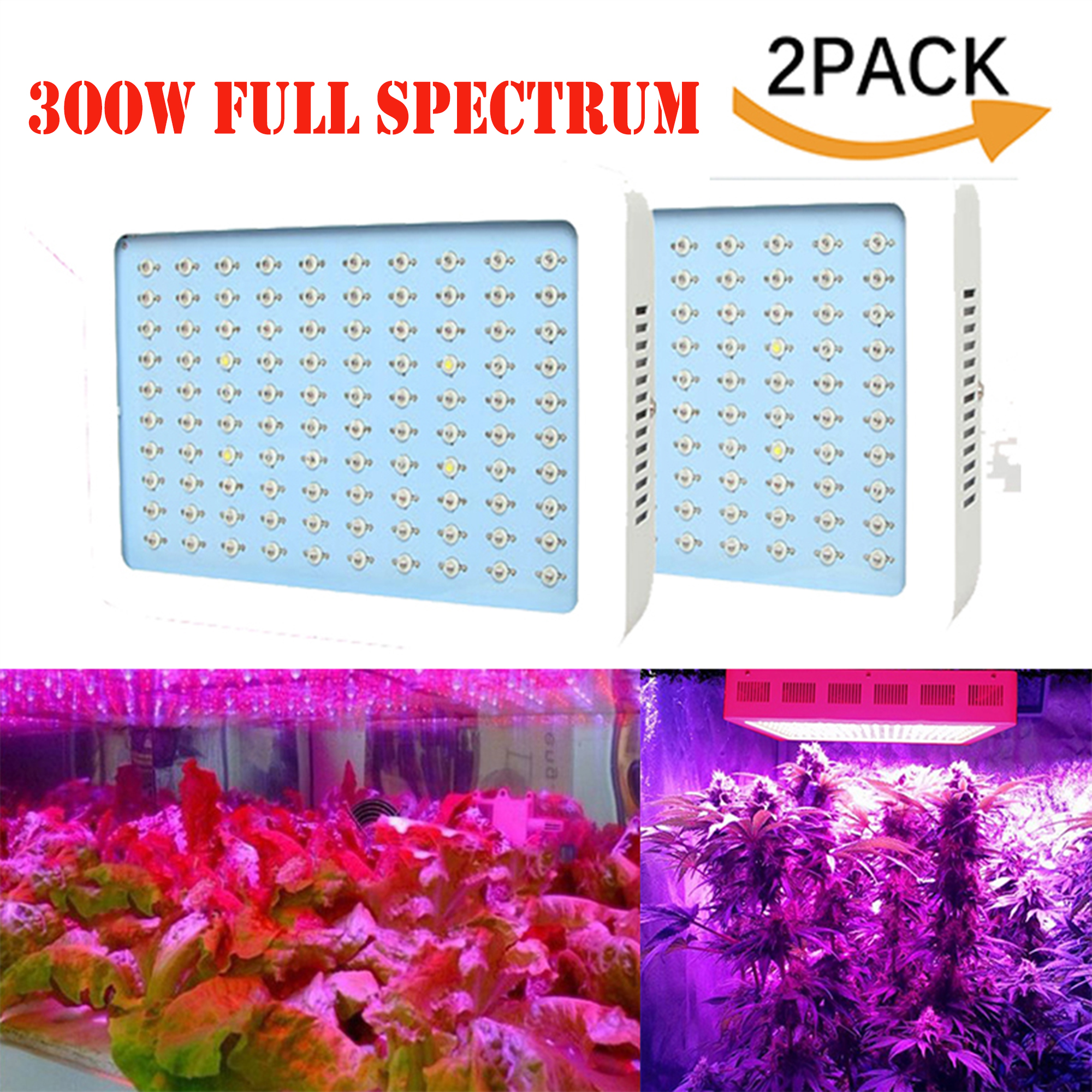 2Pcs LED Plant Grow Light,BEAMNOVA 300W Dimmable LED Growing Light