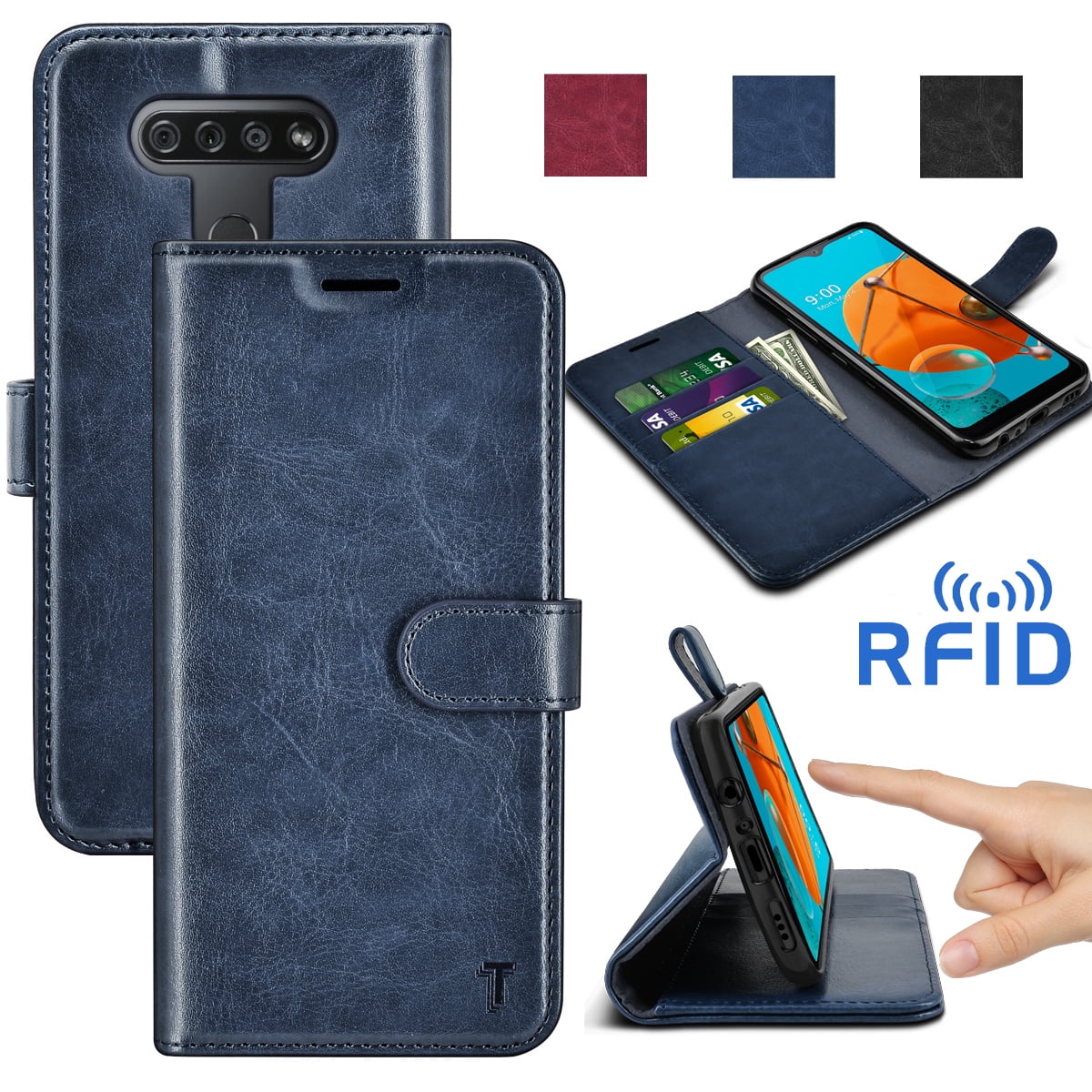 LG K51 Case, LG K51 Wallet Case,Tinysaturn [RFID Blocking] PU Vegan