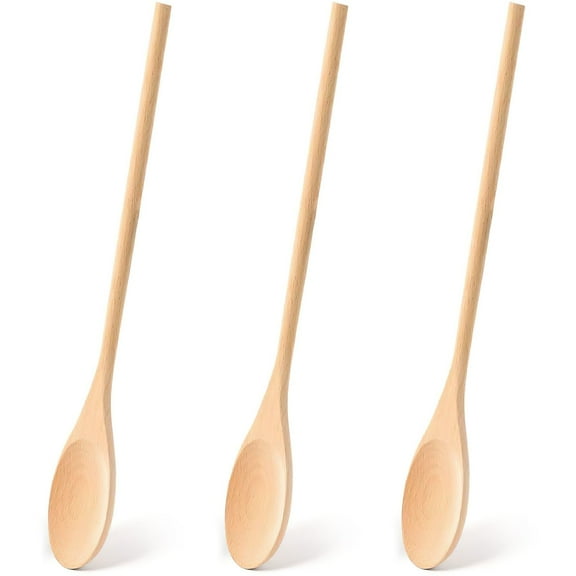 Wooden Cooking Spoons 12 Inch, 3PCS Natural Wood Mixing Spoons for Baking Stirring Serving, Oval Head Long Handle Kitchen Utensils, Brown