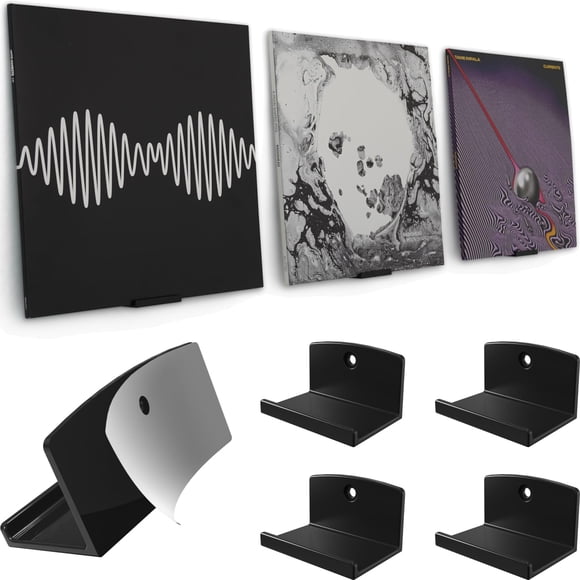 Adhesivo JP moderno para soporte de pared para discos de vinilo (paquete de 4), negro