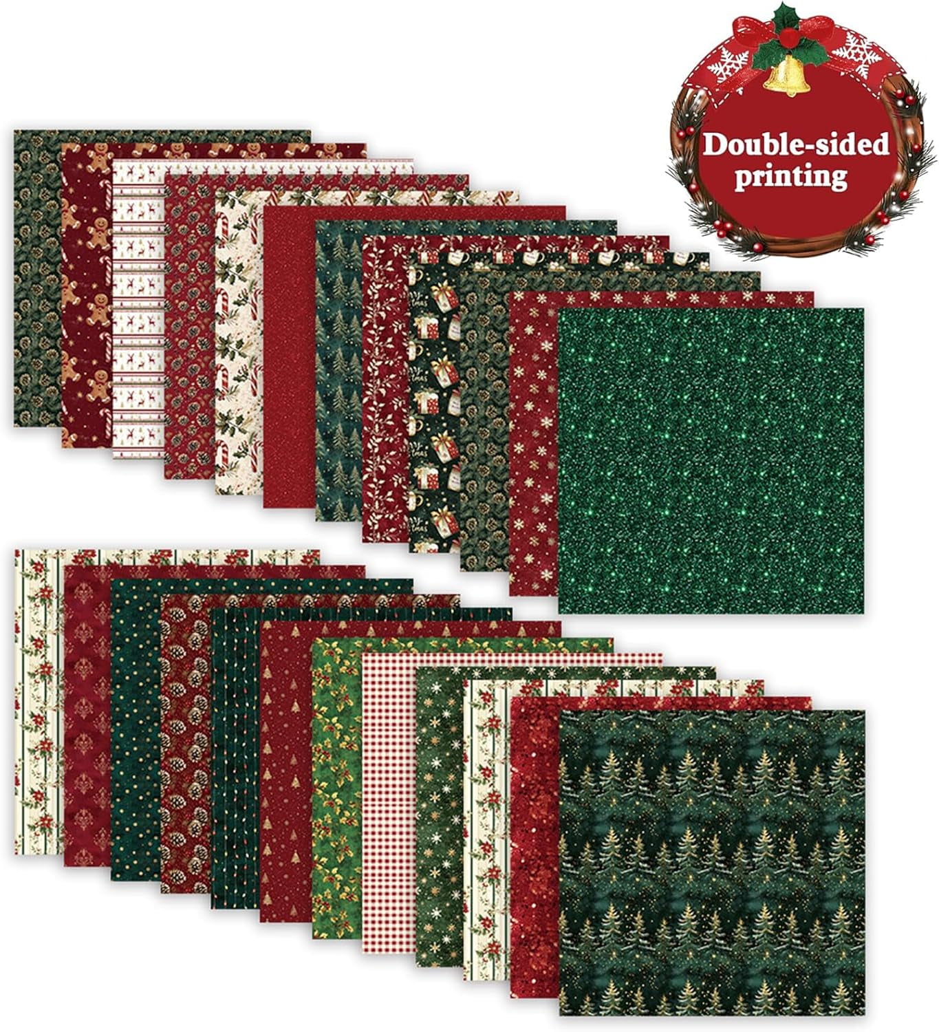 Scrapbook Paper Winter Patterned Paper for Scrapbooking, 24 Sheets Double Sided Colorful Holiday Decorative Craft Papers for Junk Journals Greeting Cards Decoration (B, 12x12 IN)