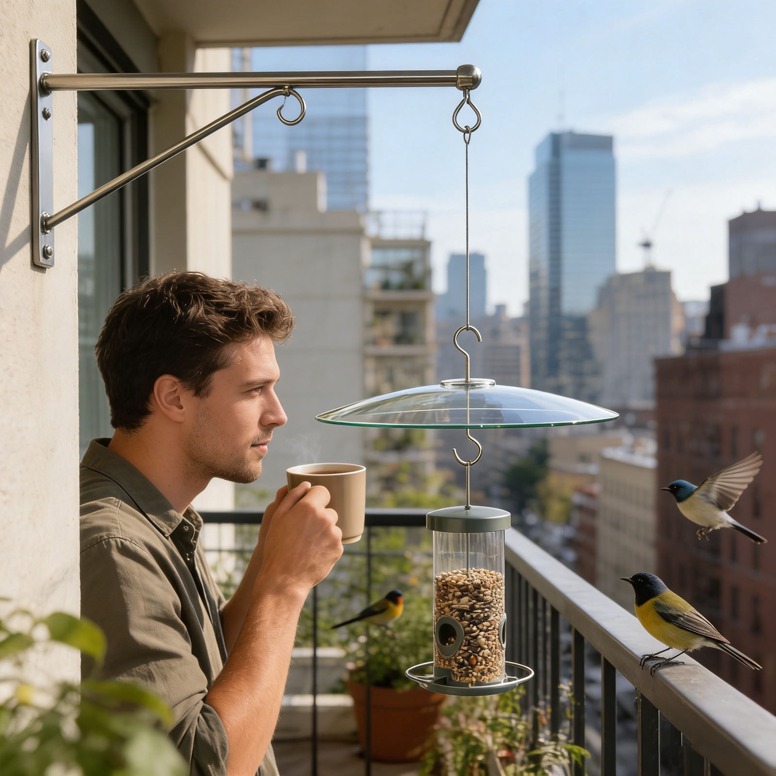13 Inch Glass Rain Cover for Bird Feeder Outdoors Baffle on Shepherd Pole Post or S Hook Hanging Large Weather Guard Protective Dome Clear