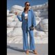 thumbnail image 4 of Traje de Verano para Mujer, de Dos Piezas, con Camisa, Pantalones y Ropa Deportiva Informal para Playa y Vacaciones Azul L, 4 of 10
