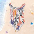 thumbnail image 3 of Girls Ruffled One Piece Swimsuit Summer Beach Vacation Swimwear Tank Swimsuit Tropical Leaves and Dots, 3 of 8