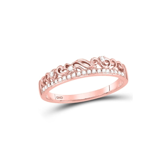 FB Jewels 10kt Rose Gold Womens Round Diamond Floral Accent Stackable Band Ring 1/12 Cttw