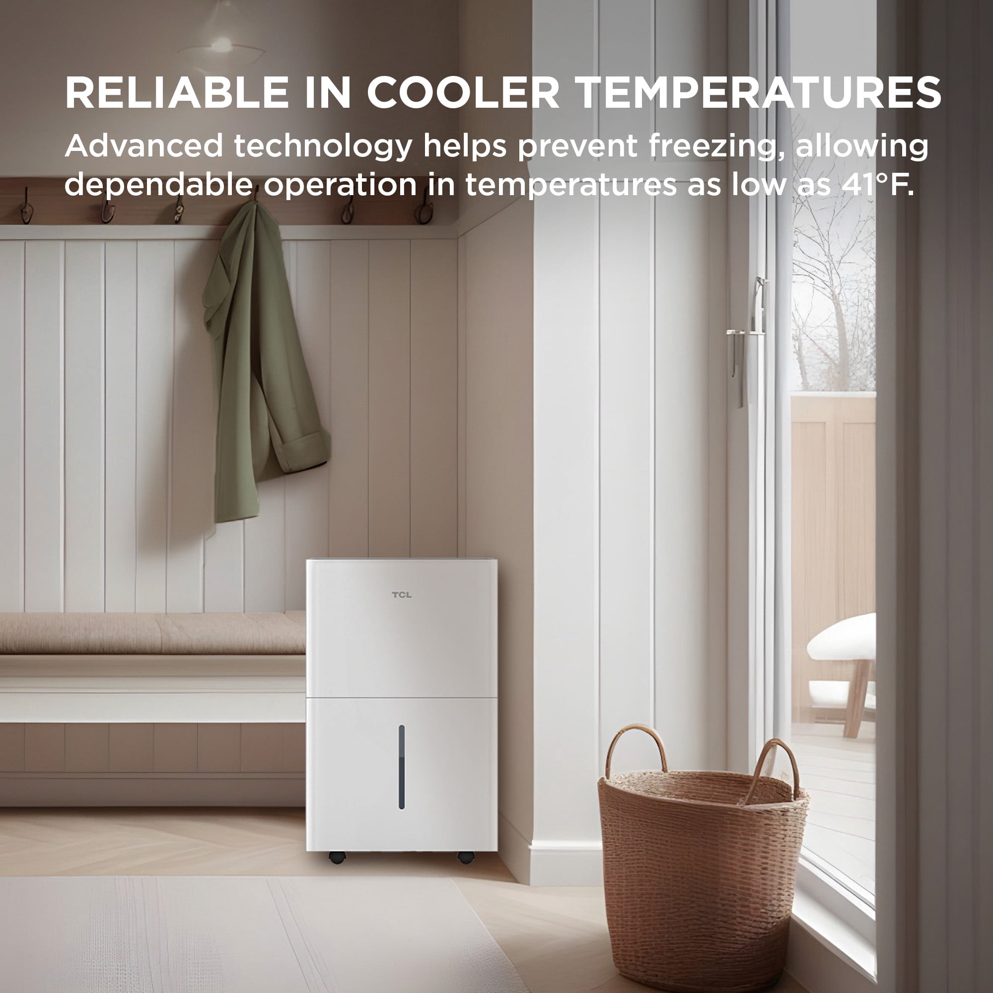TCL 25 Pint Smart Dehumidifier (White) - Energy Star Certified, Precise Humidity Control, Quiet Operation, Bucket and Continuous Drain, Compact & Portable Design, Rooms up to 2,000 sq ft - W25D93W