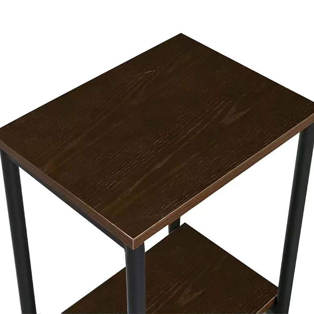 Kepooman 2-Tier End Table for Living Room Bedroom, Narrow Storage Nightstand for Sofa Couch, Industrial Slim Side Table with Storage Shelf, Brown