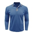 thumbnail image 2 of Zimjoy Men Golf Shirt Casual Long Sleeve Ribbed Knit Polos Regular Fit Button Strechy Golf Shirt Men Collared Fall Outwear, Blue L, 2 of 7