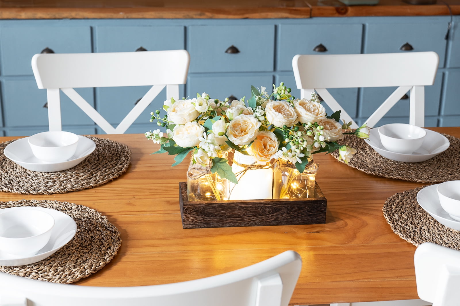 Mkono Farmhouse Mason Jar Table Lights Centerpiece