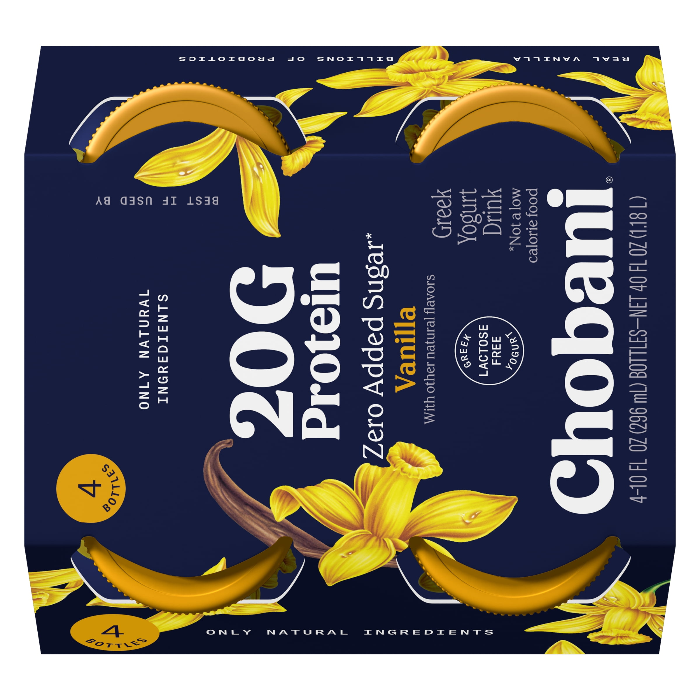 Chobani 20G Protein Low-Fat Greek Yogurt Drink, Vanilla, 10 fl oz Bottle, 4 Pack