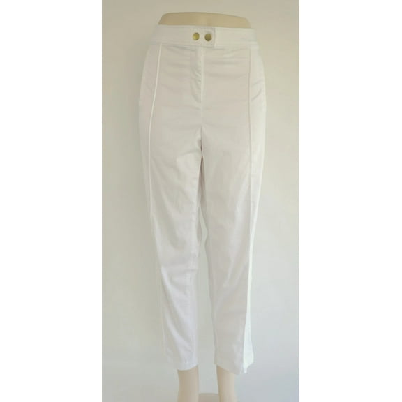 JM Collection Stretch Comfort Slim Leg Ankle Pants White Women's 16