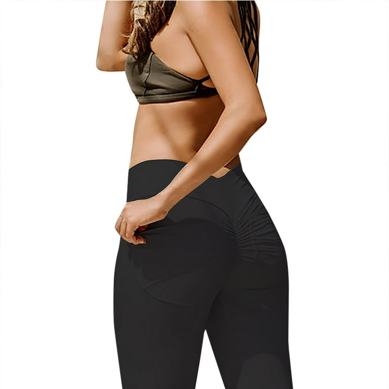 JSGEK Clearance Women's Hip Lift Leggings Tummy Control Fitness Sports  Stretch High Waist Skinny Sexy Yoga Pants With Pockets Black M