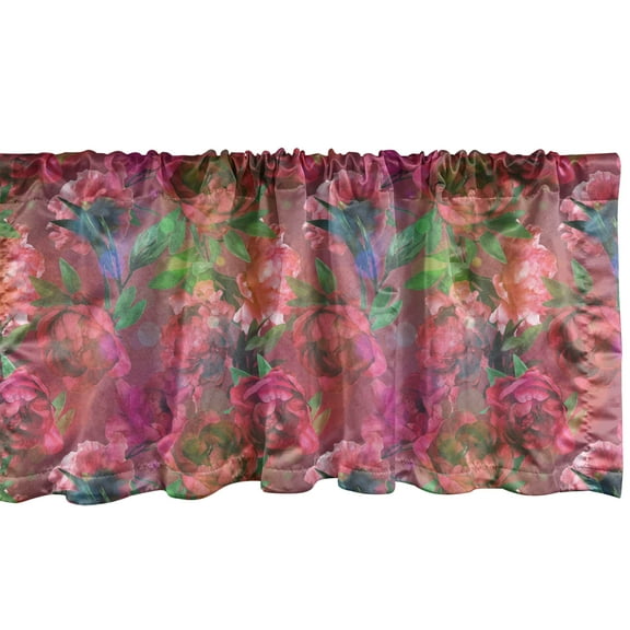 Ambesonne Flower Window Valance, Romance Flowers Retro Effect, 54" X 12", Mauve Taupe Green and Pink