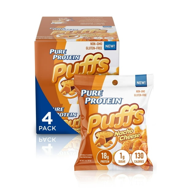 Pure Protein Puffs Snack, Nacho Cheese, 18g Protein, 1.05 oz, 4 Count