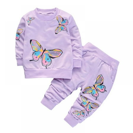 

SYNPOS Baby Sweatsuit Set 6m-3t Newborn Outfits for Girls Autumn Baby Girls Clothes Set Long Sleeve Sweatshirt Trousers Butterfly Print Pullover Sweatpants Children Toddler Kids Outfits