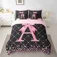 thumbnail image 2 of Manfei Kawaii Bowknot Letter A Bedding Comforter Set 7 Pieces, Glitter Diamond Full Bedding Set, Black Pink Cartoon Reversible Fitted Sheet Flat Sheet, Ultra Soft Home Decor, 2 of 7