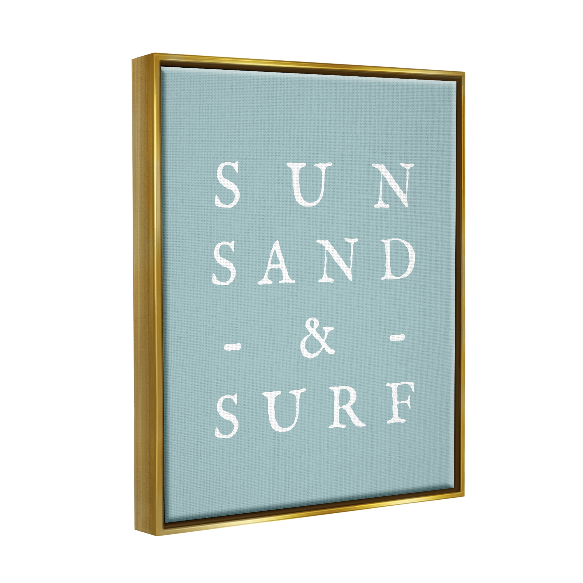Stupell Industries Sun Sand & Surf Phrase Inspirational Painting Gold Floater Framed Canvas Art Print Wall Art, 25 x 31