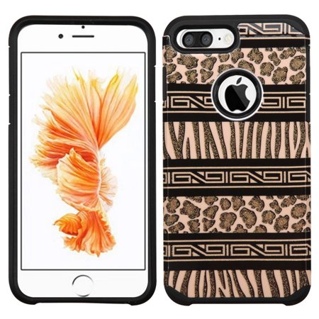- ASMYNA Zebra Hard Dual Layer Rubber Silicone Cover Case for Apple iPhone 7 Plus - Brown/Black