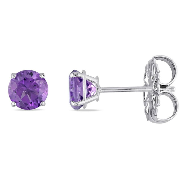 Round Cut Solitaire Gemstone Stud Earrings in 14K Gold