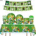 thumbnail image 2 of Tema de campeón de fútbol verde, Baby Shower, fútbol, vajilla desechable, vasos de papel, servilletas, platos, decoración de cumpleaños, 2 of 5