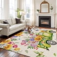 thumbnail image 2 of 5'x7' Area Rugs for Living Room Bedroom, Spring Truck Floral Washable Rug Carpet Runner Indoor Outdoor, Watercolor Garden Flowers Butterflies Beige Non Slip Floor Mats Area Rug for Kitchen, Nursery, 2 of 8