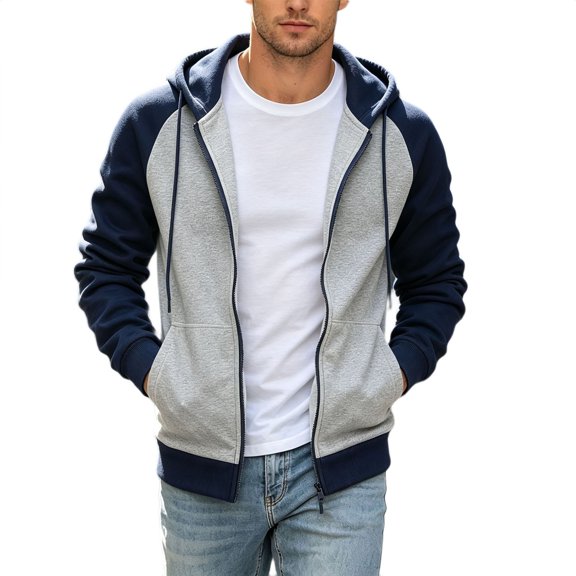 HGIEYS Men's Full-Zip Hoodie Sweatshirt Jackets Contrast Hoodies Lightweight Sweatshirt Color Block Jacket Coats