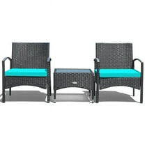 Topcobe 3 Pieces Patio Wicker Rattan Furniture Set with Cushion for Lawn Backyard, Rattaner Outdoor Patio Furniture, Turquoise