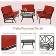 thumbnail image 4 of SOLAURA 5-Piece Outdoor Metal Furniture Set Patio Wrought Iron Conversation Set (Patio Swing Glider, 2 Patio Chairs, Loveseat with Coffee Table), Red, 4 of 6
