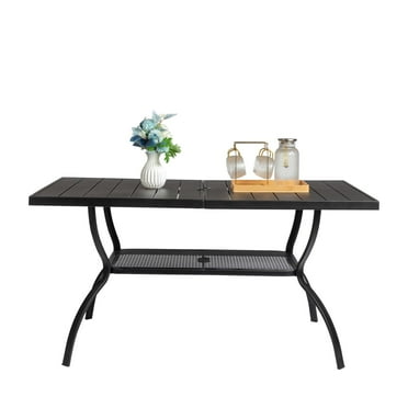 Winado Iron Rectangular Patio Dining Table with Umbrella Hole and 2-tier Design
