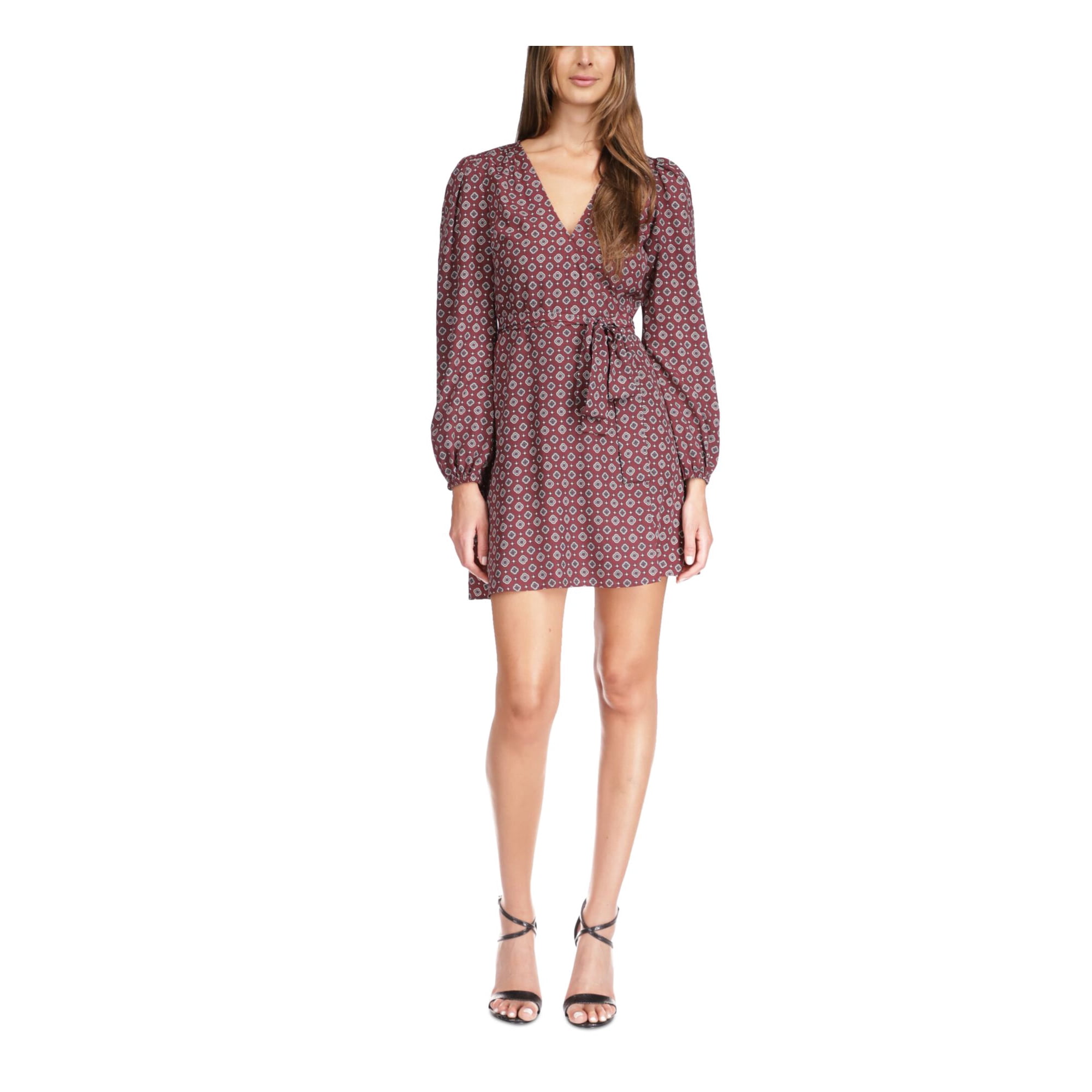 MICHAEL MICHAEL KORS Womens Maroon Long Sleeve Surplice Neckline Short Wrap Dress XL Walmart