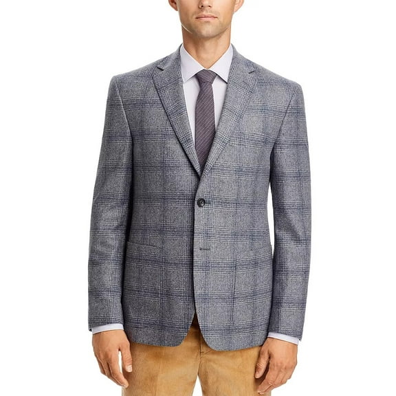 The Men's Store at Bloomingdale's Windowpane Sport Coat 46R Grey Blue Plaid