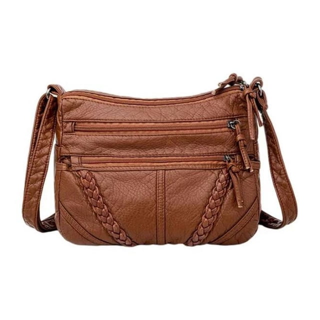 Bolso de hombro de piel sintética suave para mujer, estilo retro, color negro