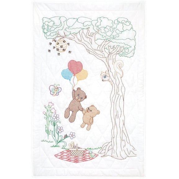 Jack Dempsey Stamped White Quilt Crib Top 40"X60"-Honey Bears