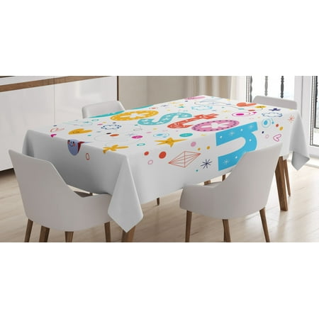 

Boston Tablecloth Doodle Hand Drawn Icons of Stars Hearts Droplets Diamonds Puffy Clouds and Flowers Rectangular Table Cover for Dining Room Kitchen 60 X 90 Inches Multicolor by Ambesonne