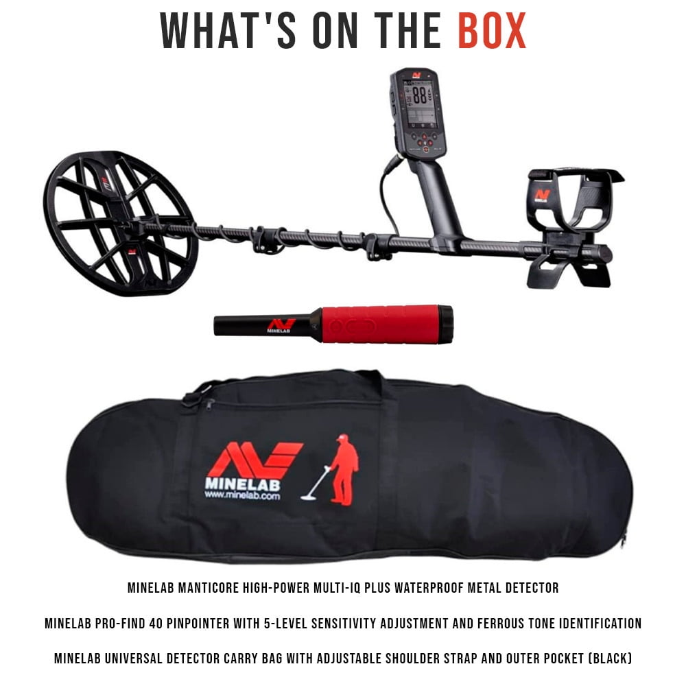 Minelab Manticore Metal Detector Bundle with Minelab PRO-FIND 40 Waterproof Pinpointer and Minelab Universal Detector Carry Bag with Adjustable Shoulder Strap (Black) (3 Items)