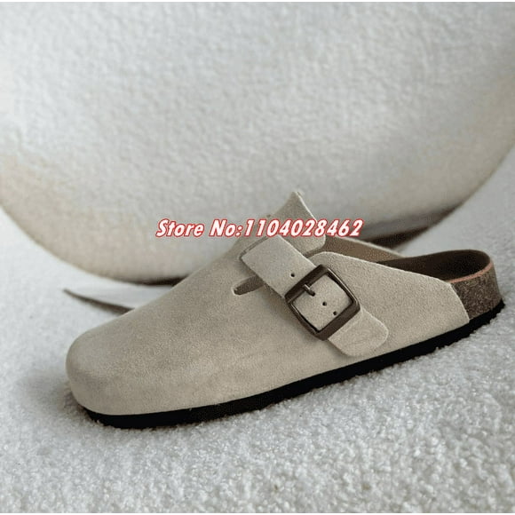Pantoufles Paresseuses en Daim de Vache Classique Bout Fermé Plateforme Hommes Mocassins Chaussures d'Été Semelles en Liège Antidérapantes mules Femmes Unisexe