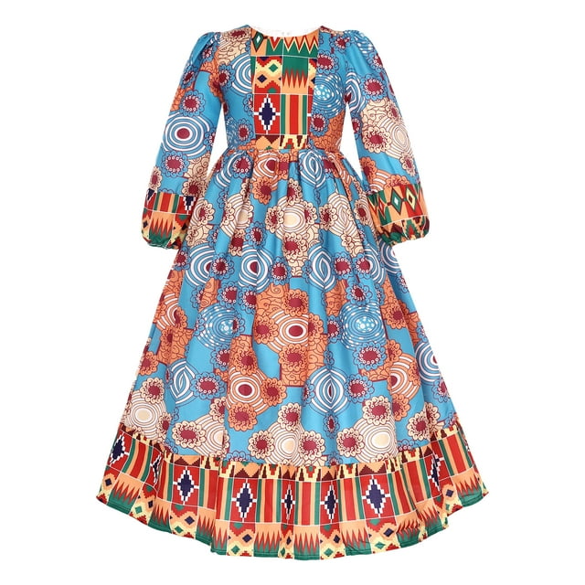 Jizyo Robe Maxi Abayas Musulmanes pour Filles une Pièce Manches Longues Robe de Prière Islamique Robe Kaftan Arabe Bleu 110/4Y