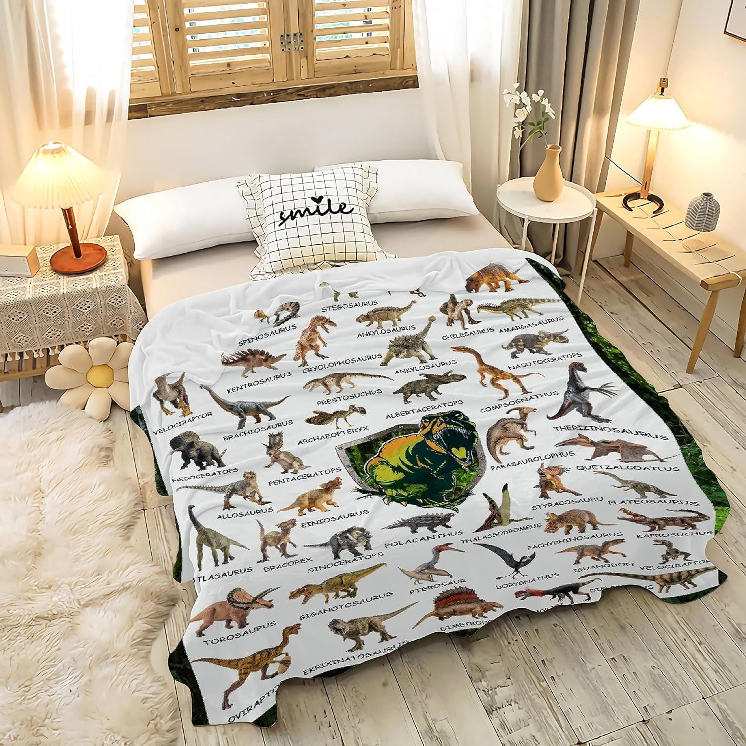 Dinosaur Flannel Blanket for Boy Girl Dino Unique Gift Dino Room Decor Throw Blanket for Teen Kid for Couch Bed,Educational Blanket for Kid,Jurassic Dinosaur Lover Fan Gift 50''''x 60'''' for Teen
