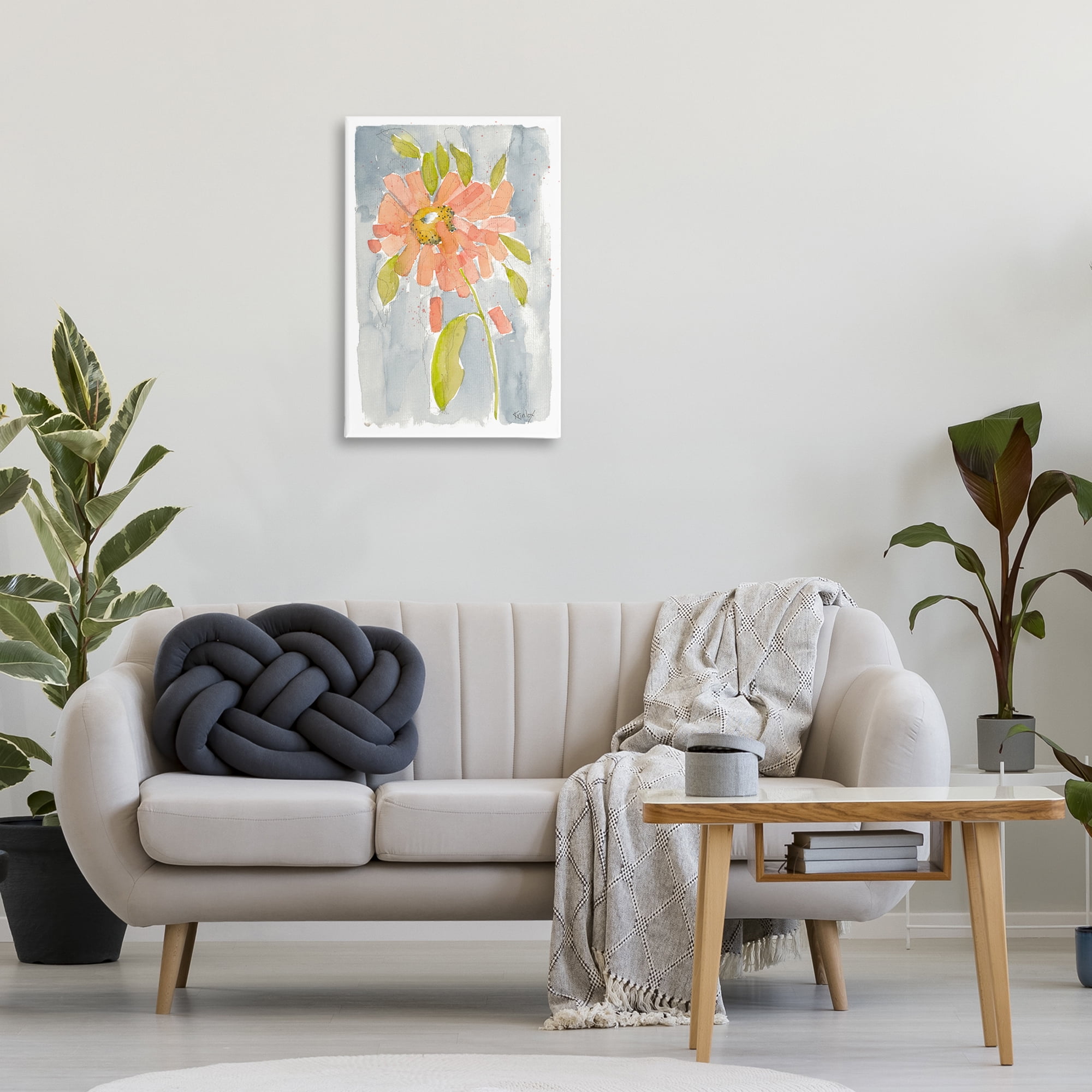 Stupell Industries Abstract Peach Dahlia Botanical & Floral Painting Gallery Wrapped Canvas Art Print Wall Art, 20 x 30