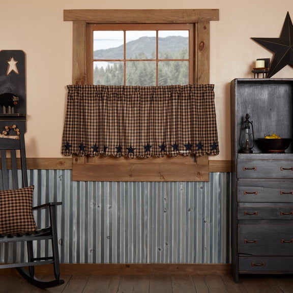 Primitive Tier Set Country Star Scalloped Tier Cafe Kitchen Window Curtains TCC Brands