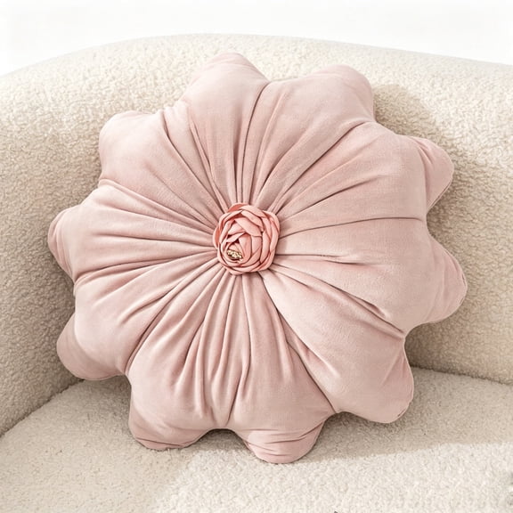 KOGITI Flower Pillow Cushion Round Decorative Throw Pillow,for Sofa Bed, Soft Round 15.7 Velvet