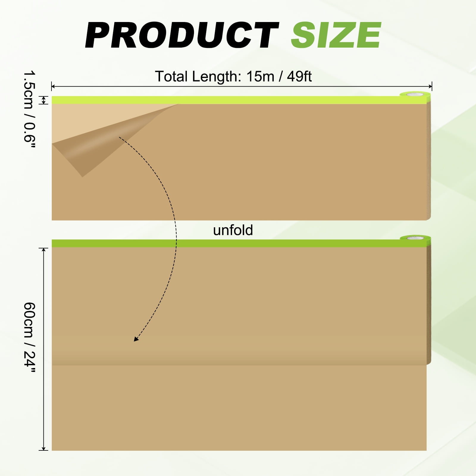 Uxcell 2pcs Pre-Taped Masking Paper, 24" x 49 ft Paint Adhesive Protective Paper Painter Tape and Drape for Masking Auto Body Covering Wall Skirting Frames, Green
