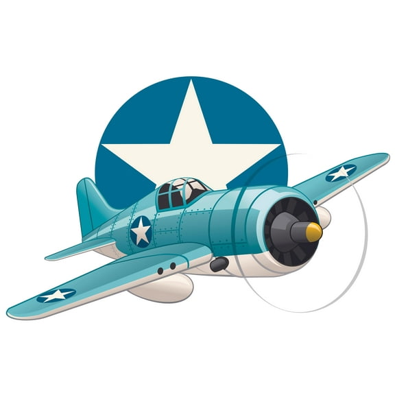 Wall Decal Airplane Flying Plane Sky Star Blue Boys Room Teady Bear Trains Dino Dinosaurs Tractor Trucks Airplane Holiday Gift Decorating Ideas Sticker - Size: 12 Inches X 20 Inches