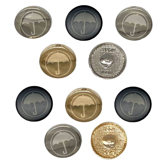 Umbrella Keep Dry Icon Set of 10 Metal 0.6" (15mm) Sewing Shank Round Buttons - Gold Color