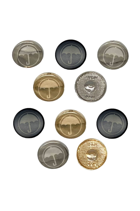Umbrella Keep Dry Icon Set of 10 Metal 0.6" (15mm) Sewing Shank Round Buttons - Gold Color