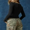 thumbnail image 3 of Women‘s Spring Solid Color Long Sleeve Square Neck Slim T-shirt, 3 of 5
