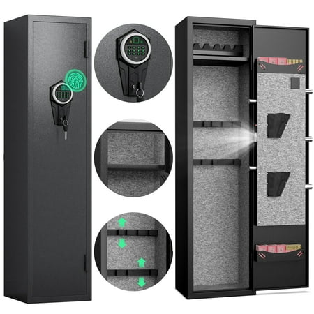 Silkight Gun Safe 6-8 Biometric Gun Safe Fingerprint Gun Safe for Home Guns and Shotgun Long Gun Cabinet with Mute Function & Backlit Keypad Gun Storage