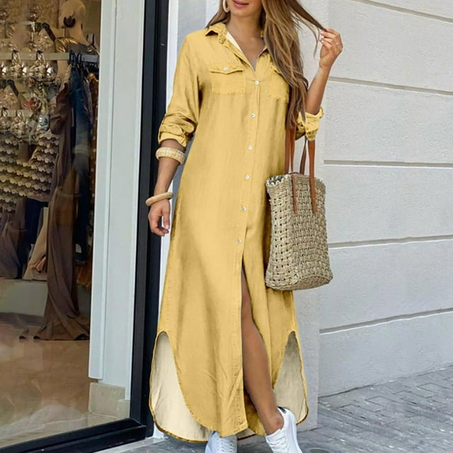Simua Chemises Décontractées à Manches Longues pour Femmes, Couleur Unie, Col à Revers, Boutonnées